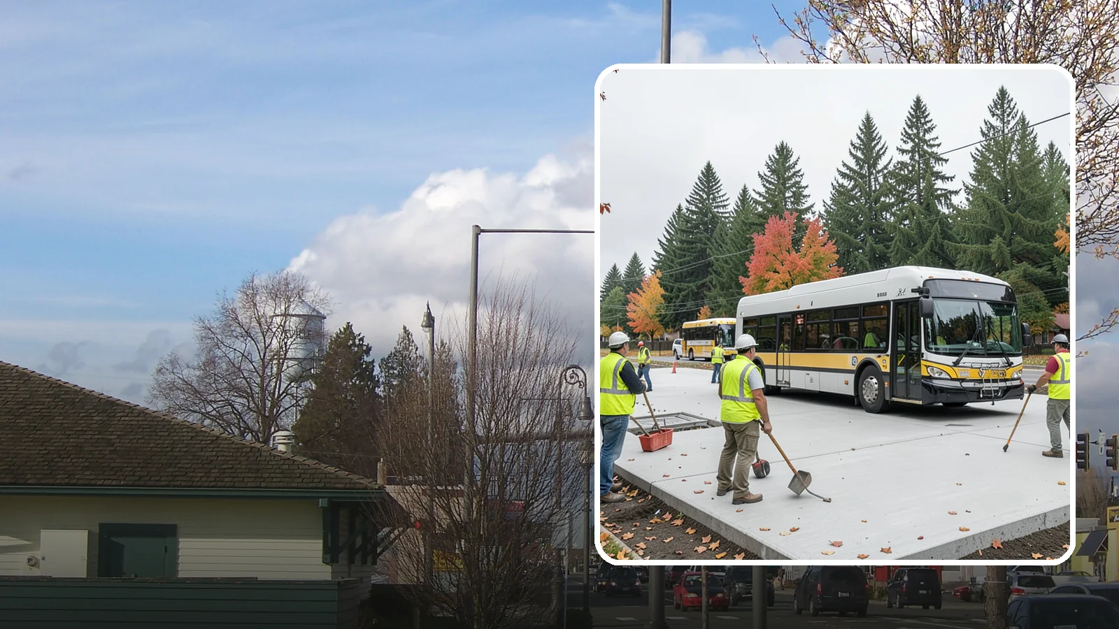 Bus Pad Construction in Marysville, Snohomish County, WA - Heavy-duty concrete bus pads that replace rutted asphalt at transit stops and layover zones.