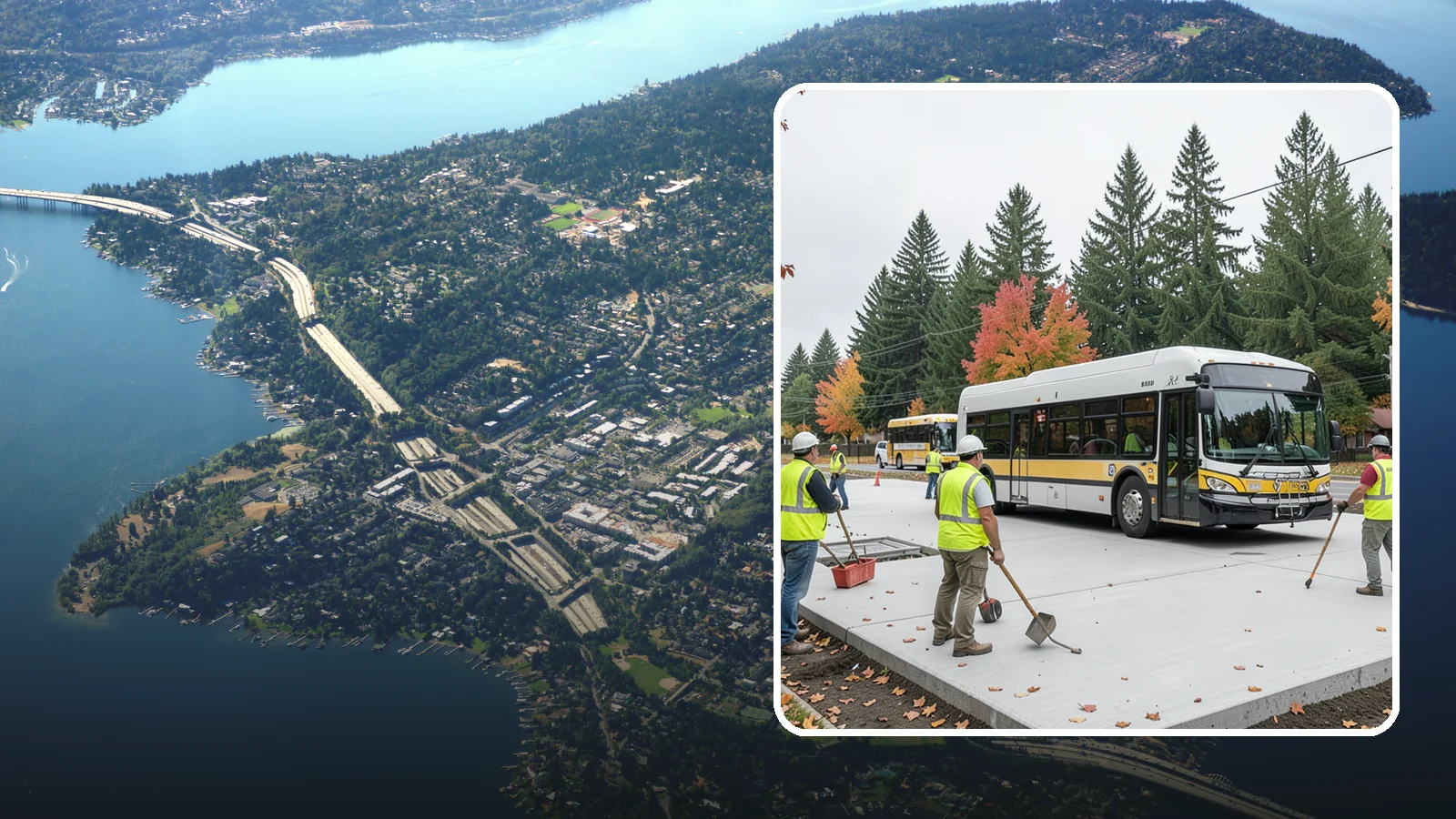 Bus Pad Construction in Mercer Island, King County, WA - Heavy-duty concrete bus pads that replace rutted asphalt at transit stops and layover zones.