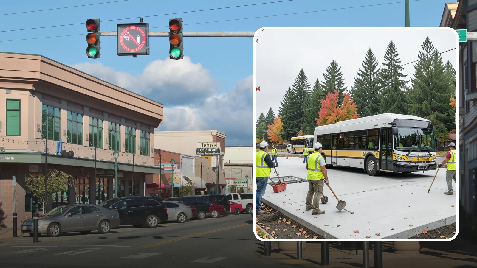 Bus Pad Construction in Monroe, Snohomish County, WA - Heavy-duty concrete bus pads that replace rutted asphalt at transit stops and layover zones.