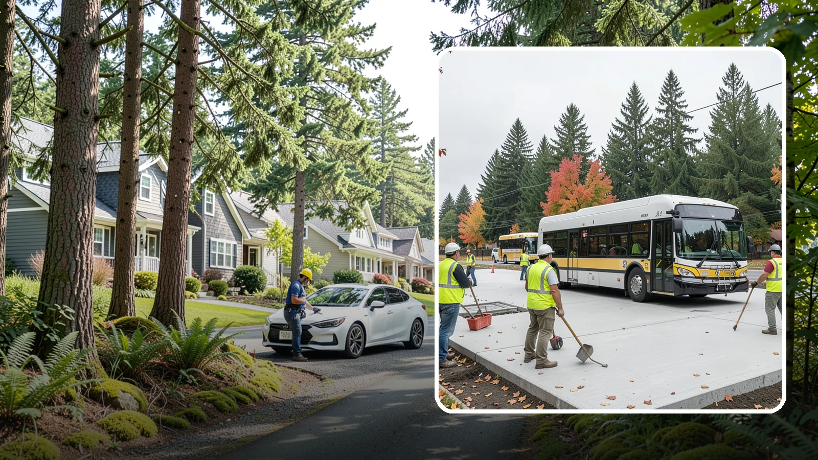Bus Pad Construction in Normandy Park, King County, WA - Heavy-duty concrete bus pads that replace rutted asphalt at transit stops and layover zones.