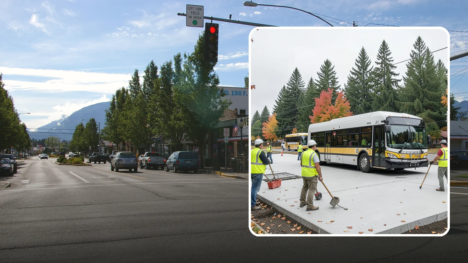 Bus Pad Construction in North Bend, King County, WA - Heavy-duty concrete bus pads that replace rutted asphalt at transit stops and layover zones.