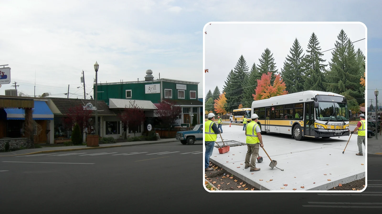 Bus Pad Construction in Stanwood, Snohomish County, WA - Heavy-duty concrete bus pads that replace rutted asphalt at transit stops and layover zones.