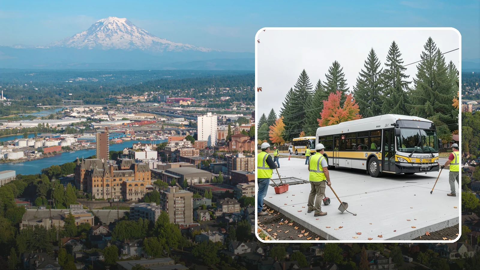 Bus Pad Construction in Tacoma, Pierce County, WA - Heavy-duty concrete bus pads that replace rutted asphalt at transit stops and layover zones.