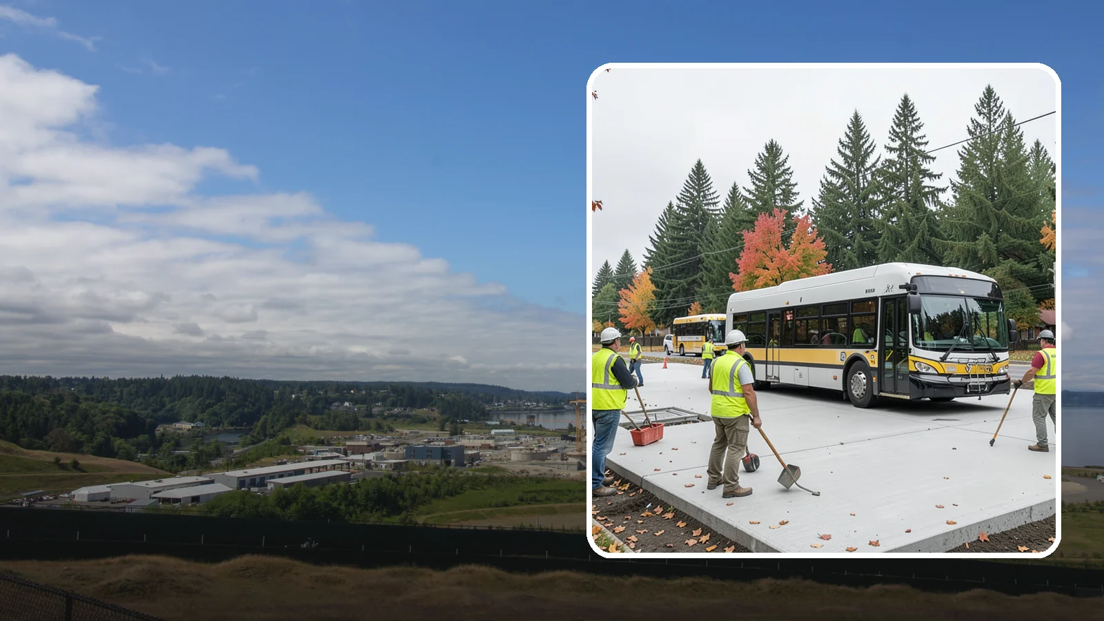 Bus Pad Construction in University Place, Pierce County, WA - Heavy-duty concrete bus pads that replace rutted asphalt at transit stops and layover zones.