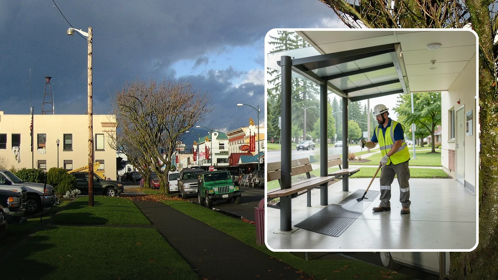Bus Stop Cleaning in Arlington, Snohomish County, WA - Keep bus stops, benches, and boarding pads clean and sanitary for daily transit riders.