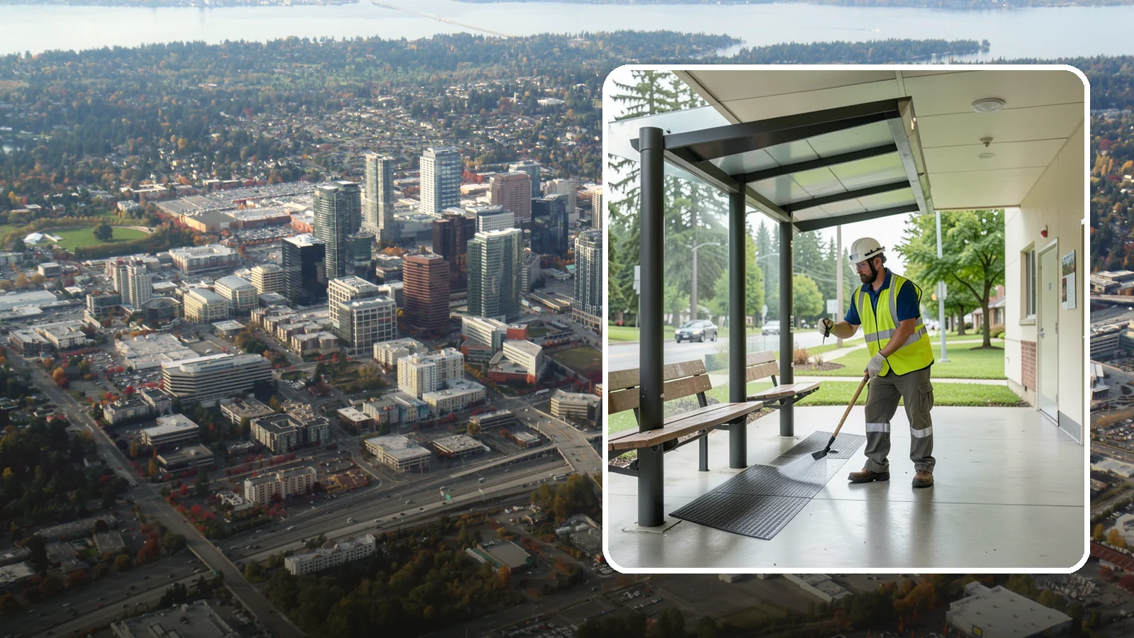 Bus Stop Cleaning in Bellevue, King County, WA - Keep bus stops, benches, and boarding pads clean and sanitary for daily transit riders.
