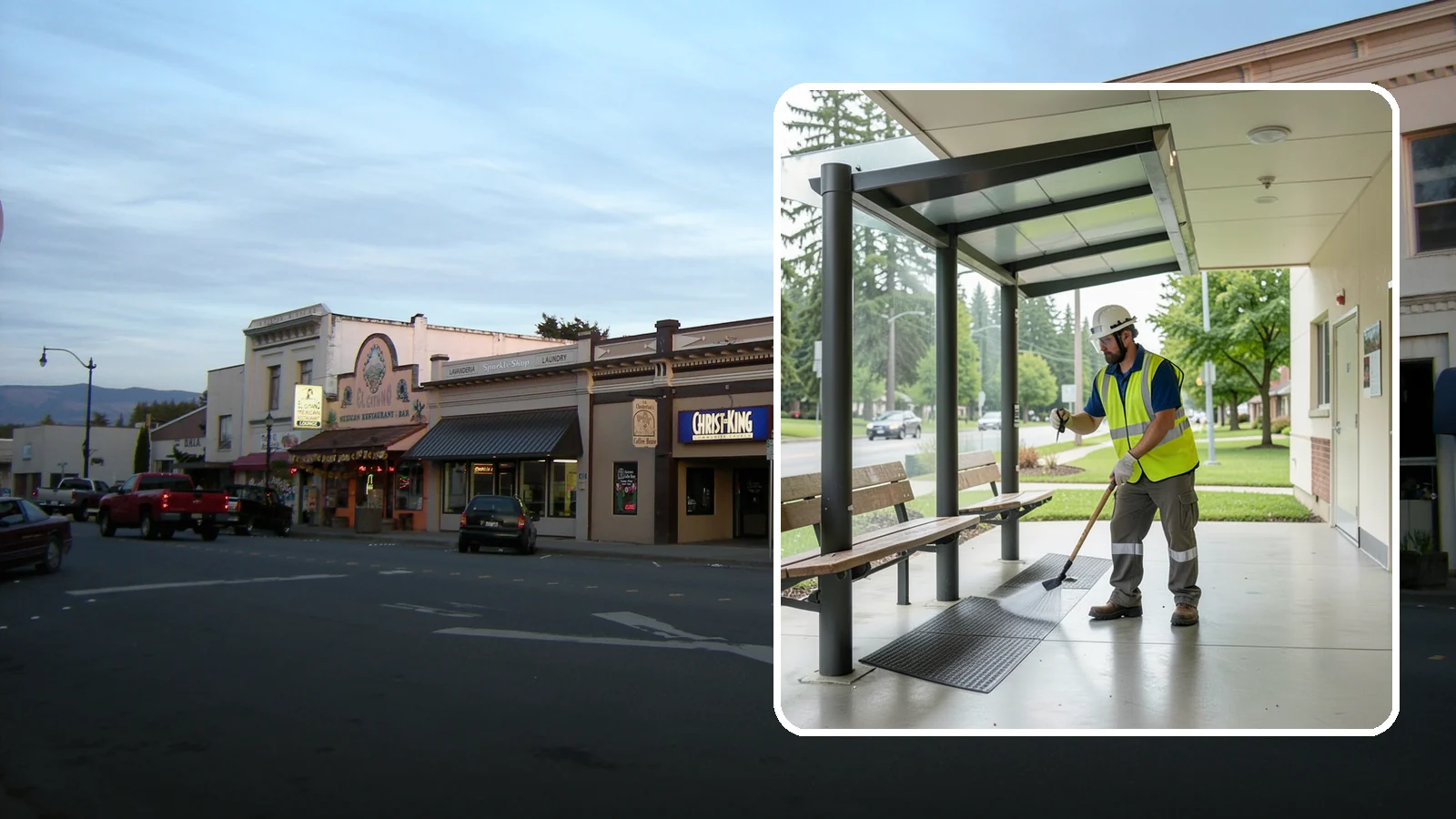 Bus Stop Cleaning in Burlington, Skagit County, WA - Keep bus stops, benches, and boarding pads clean and sanitary for daily transit riders.