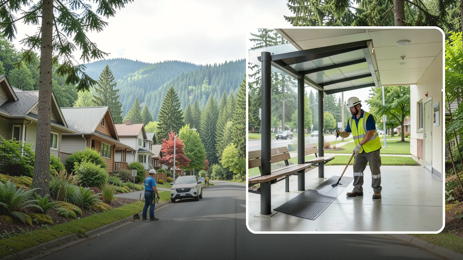 Bus Stop Cleaning in Darrington, Snohomish County, WA - Keep bus stops, benches, and boarding pads clean and sanitary for daily transit riders.
