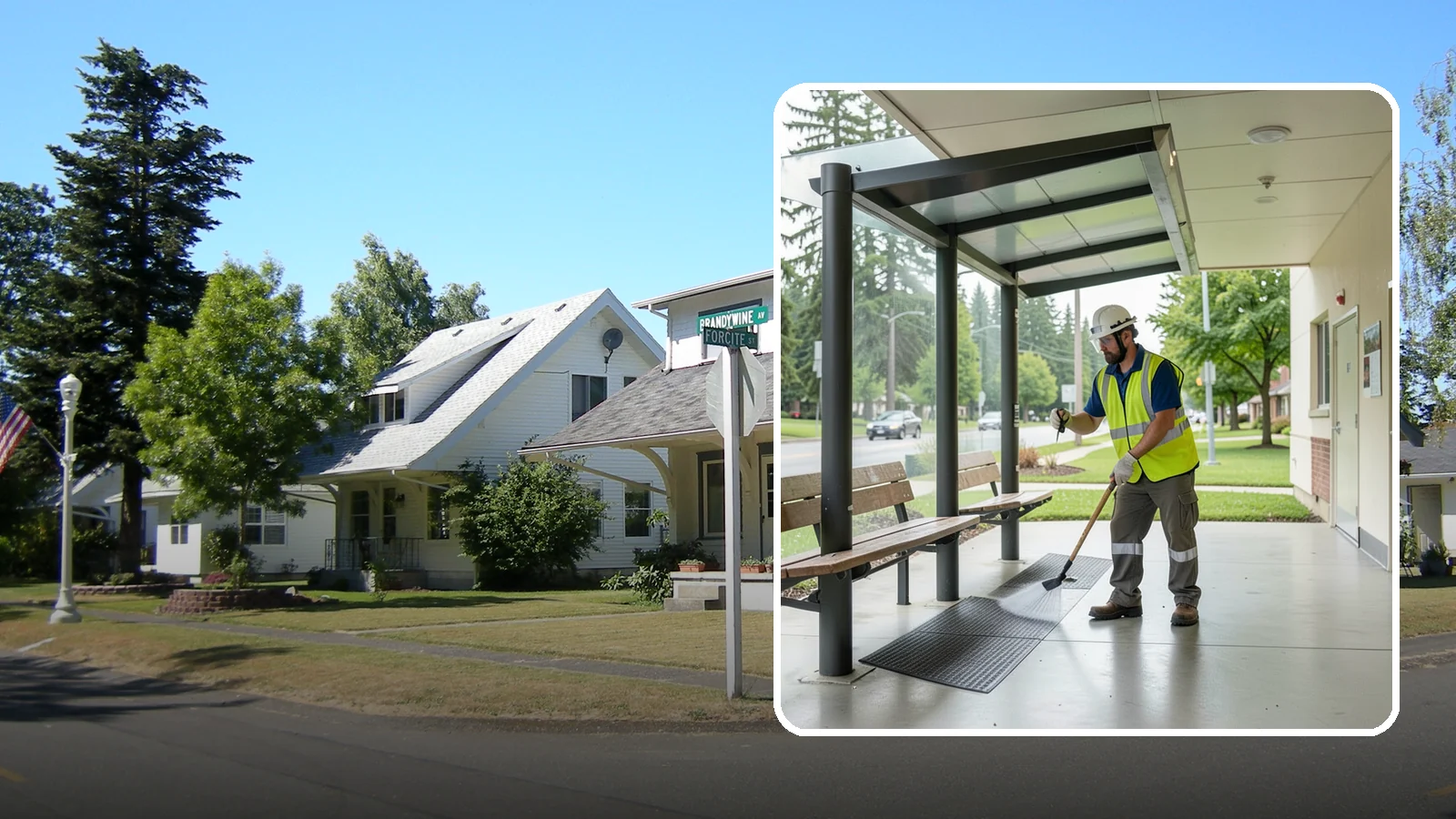Bus Stop Cleaning in DuPont, Pierce County, WA - Keep bus stops, benches, and boarding pads clean and sanitary for daily transit riders.