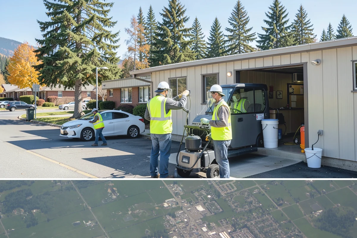 Bus Stop Cleaning in Enumclaw, King County, WA - Bus-stop cleaning runs year-round, with increased frequency valuable through wet fall and winter months when tracked-in grime...