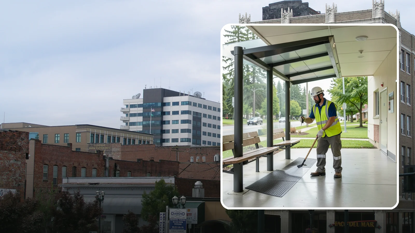 Bus Stop Cleaning in Everett, Snohomish County, WA - Keep bus stops, benches, and boarding pads clean and sanitary for daily transit riders.