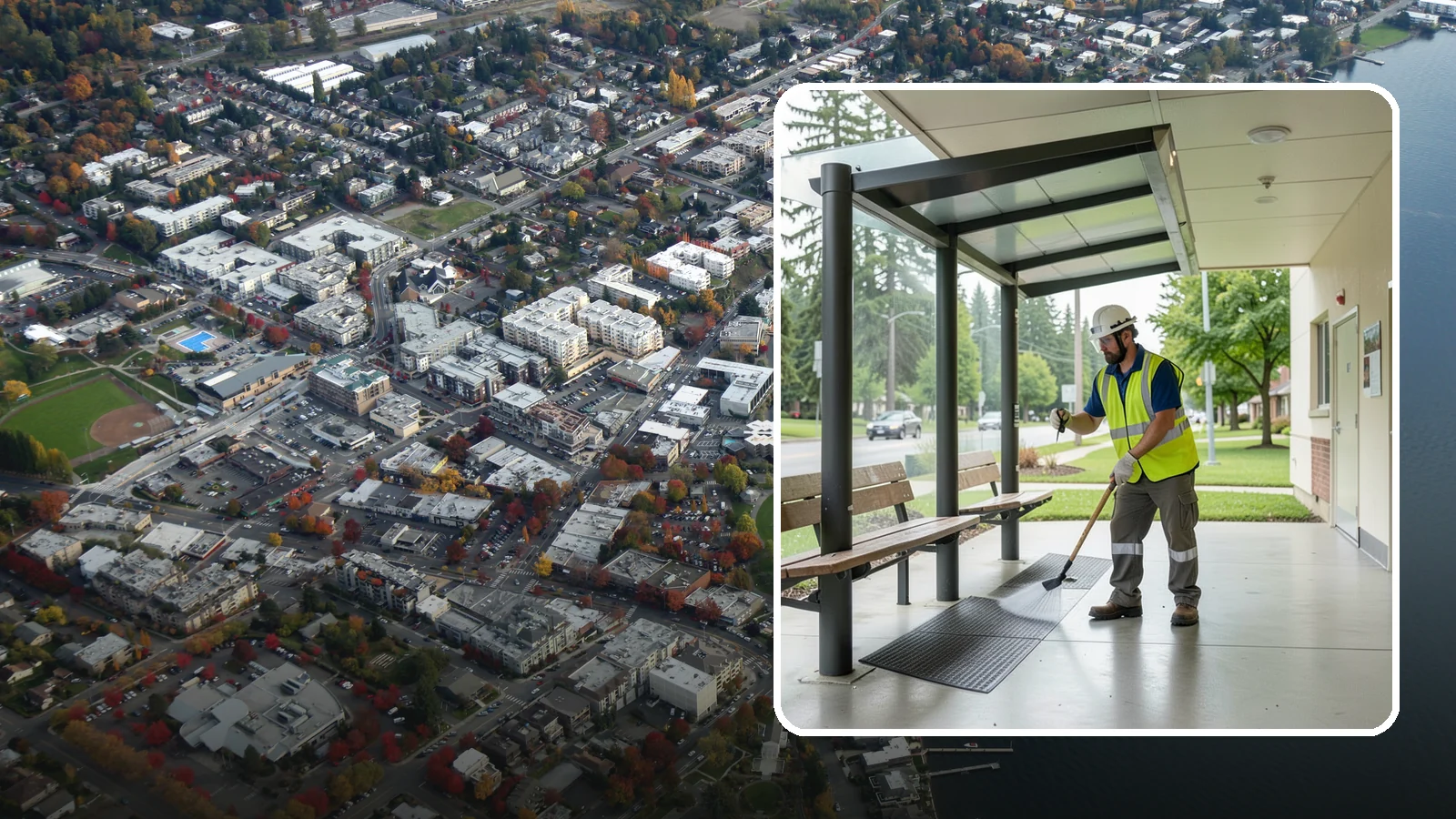 Bus Stop Cleaning in Kirkland, King County, WA - Keep bus stops, benches, and boarding pads clean and sanitary for daily transit riders.
