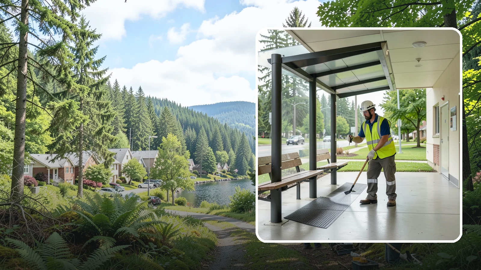 Bus Stop Cleaning in Lake Forest Park, King County, WA - Keep bus stops, benches, and boarding pads clean and sanitary for daily transit riders.