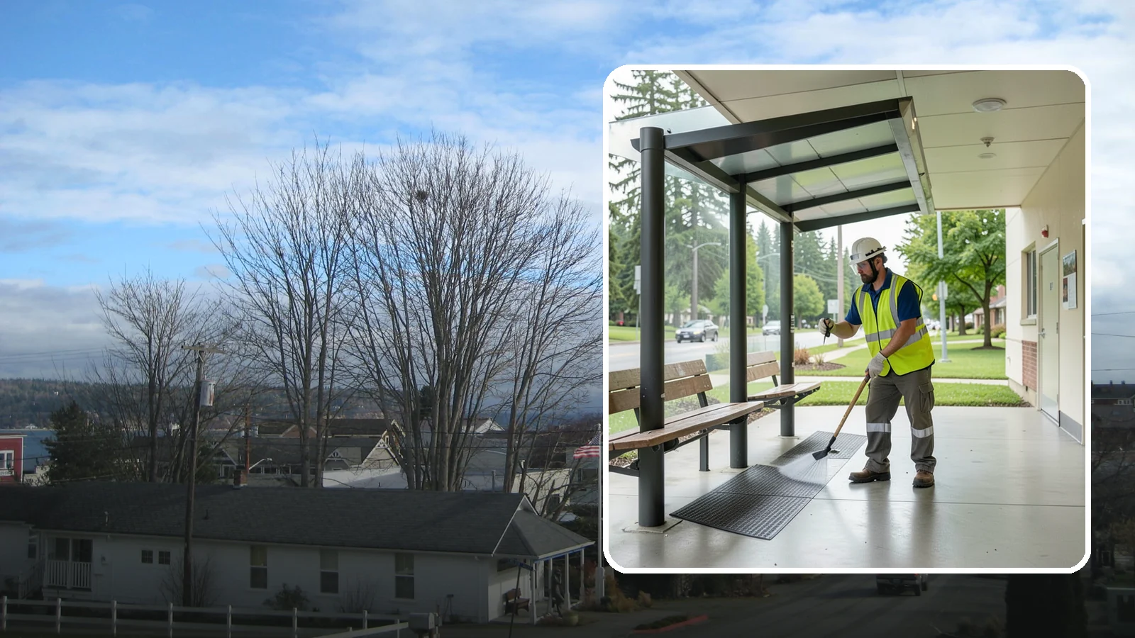 Bus Stop Cleaning in Langley, Island County, WA - Keep bus stops, benches, and boarding pads clean and sanitary for daily transit riders.