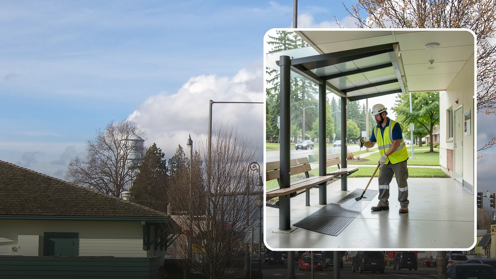 Bus Stop Cleaning in Marysville, Snohomish County, WA - Keep bus stops, benches, and boarding pads clean and sanitary for daily transit riders.