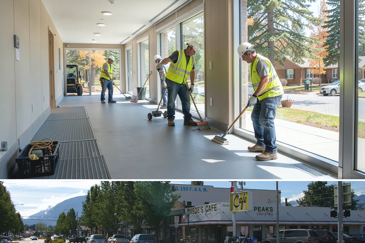 Bus Stop Cleaning in North Bend, King County, WA - Bus-stop cleaning runs year-round, with increased frequency valuable through wet fall and winter months when tracked-in grime...