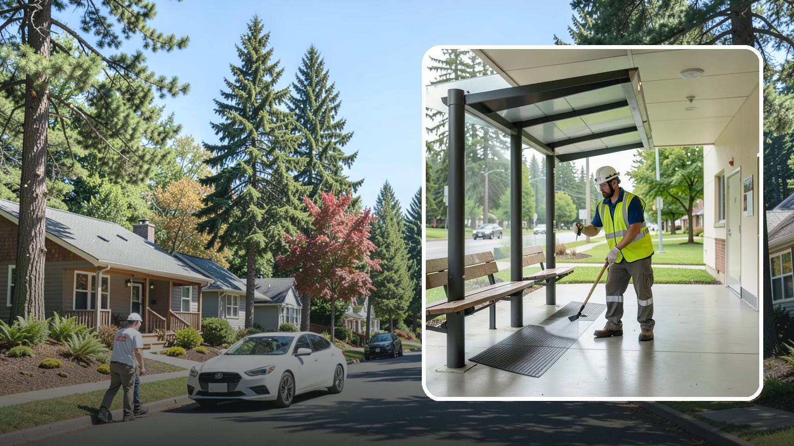 Bus Stop Cleaning in Orting, Pierce County, WA - Keep bus stops, benches, and boarding pads clean and sanitary for daily transit riders.