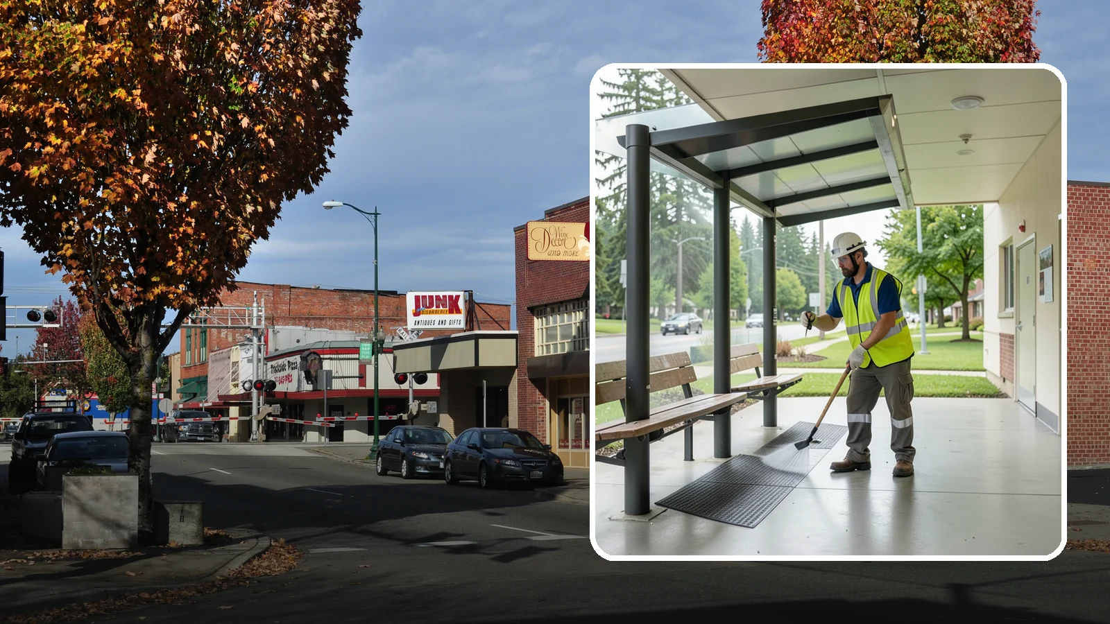 Bus Stop Cleaning in Puyallup, Pierce County, WA - Keep bus stops, benches, and boarding pads clean and sanitary for daily transit riders.