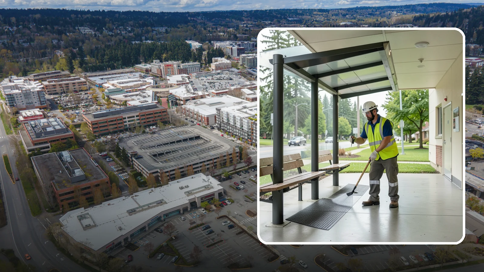 Bus Stop Cleaning in Redmond, King County, WA - Keep bus stops, benches, and boarding pads clean and sanitary for daily transit riders.