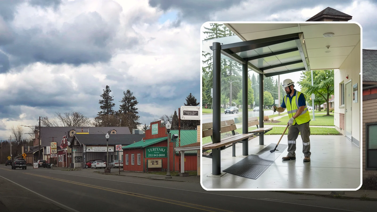 Bus Stop Cleaning in Roy, Pierce County, WA - Keep bus stops, benches, and boarding pads clean and sanitary for daily transit riders.