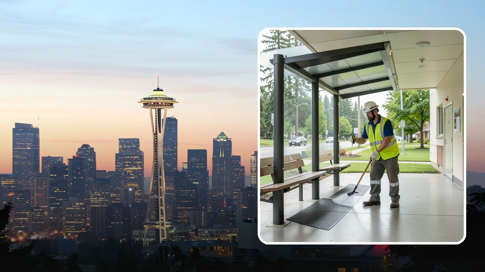 Bus Stop Cleaning in Seattle, King County, WA - Keep bus stops, benches, and boarding pads clean and sanitary for daily transit riders.