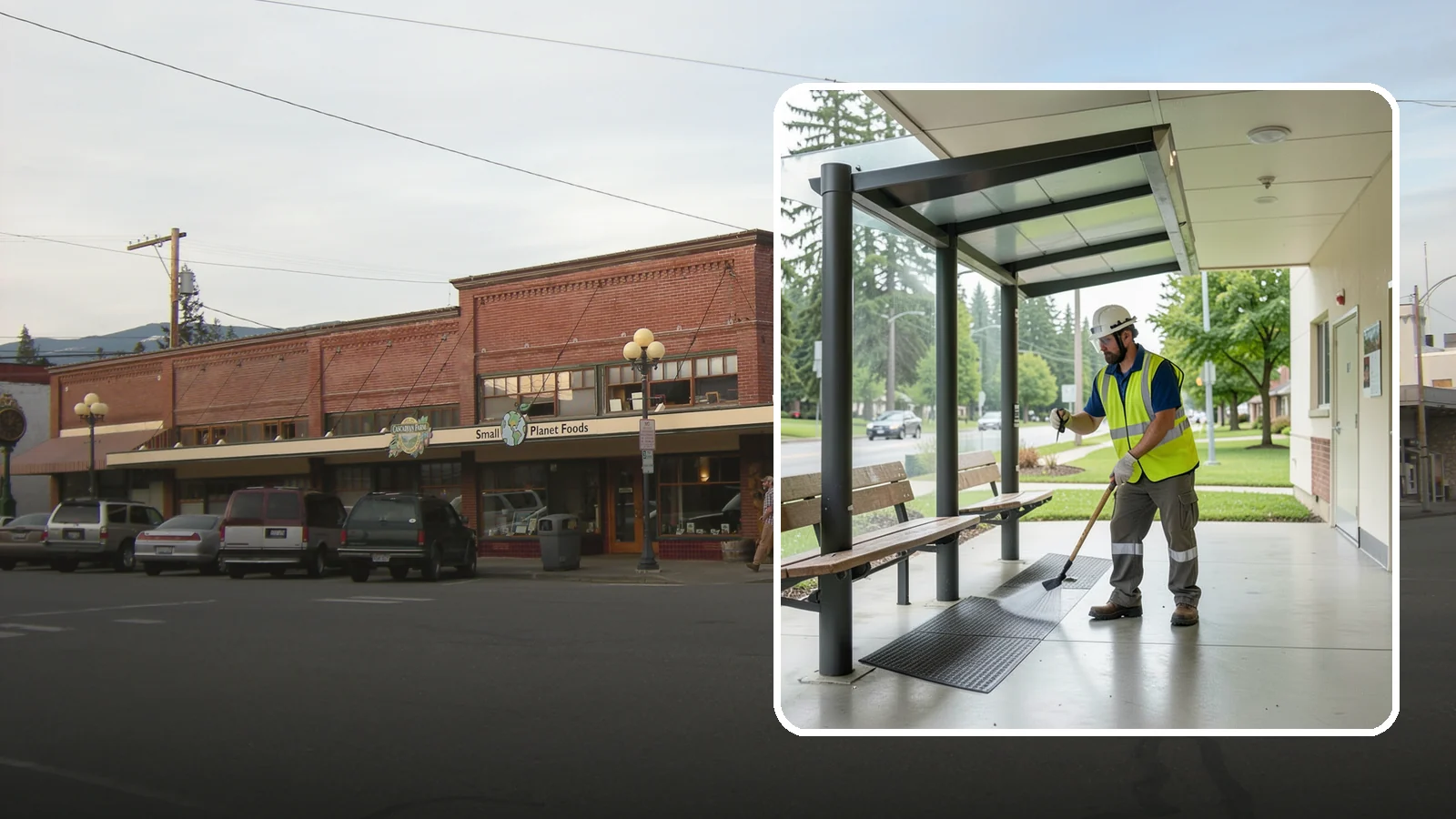 Bus Stop Cleaning in Sedro-Woolley, Skagit County, WA - Keep bus stops, benches, and boarding pads clean and sanitary for daily transit riders.