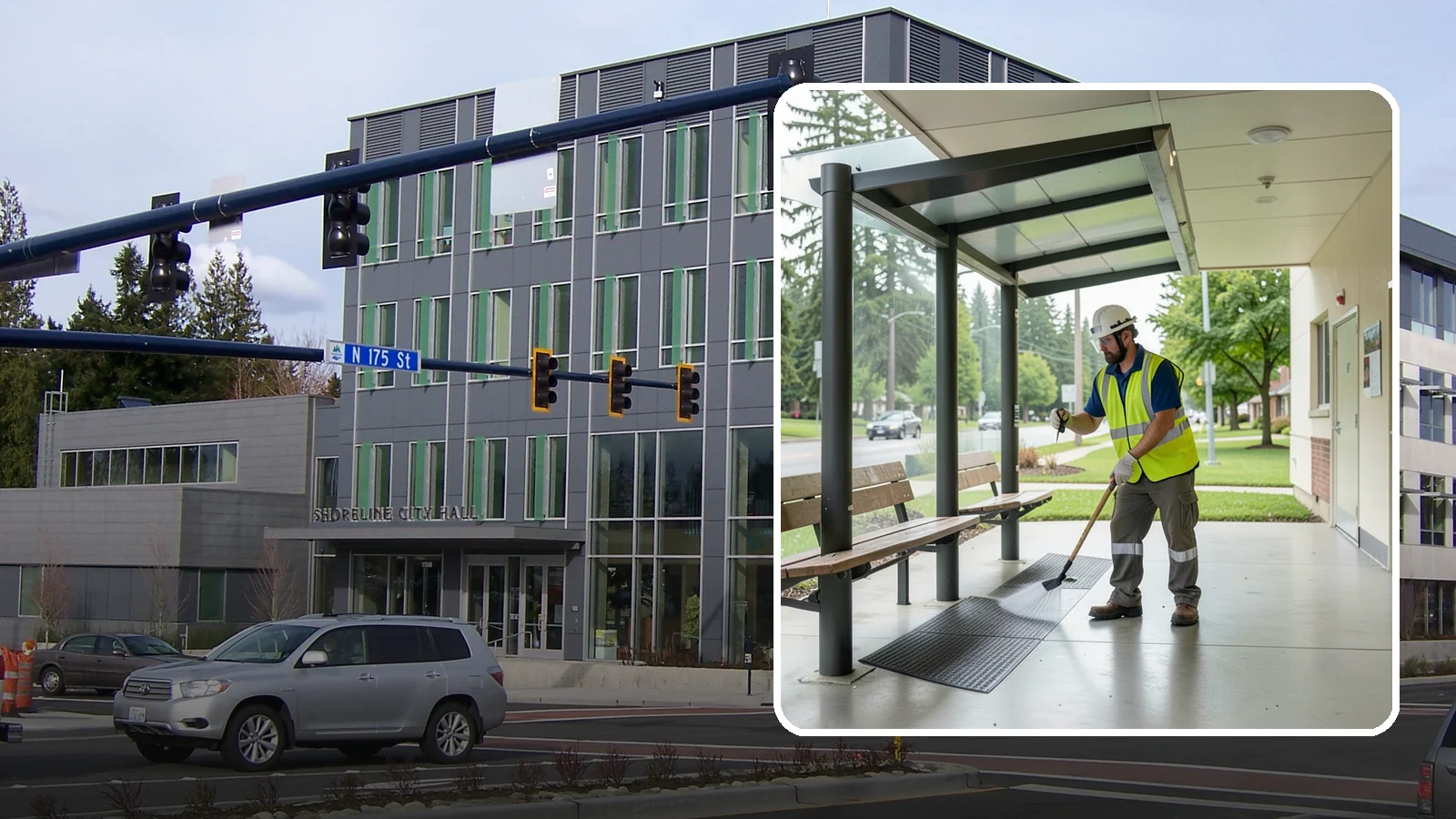 Bus Stop Cleaning in Shoreline, King County, WA - Keep bus stops, benches, and boarding pads clean and sanitary for daily transit riders.