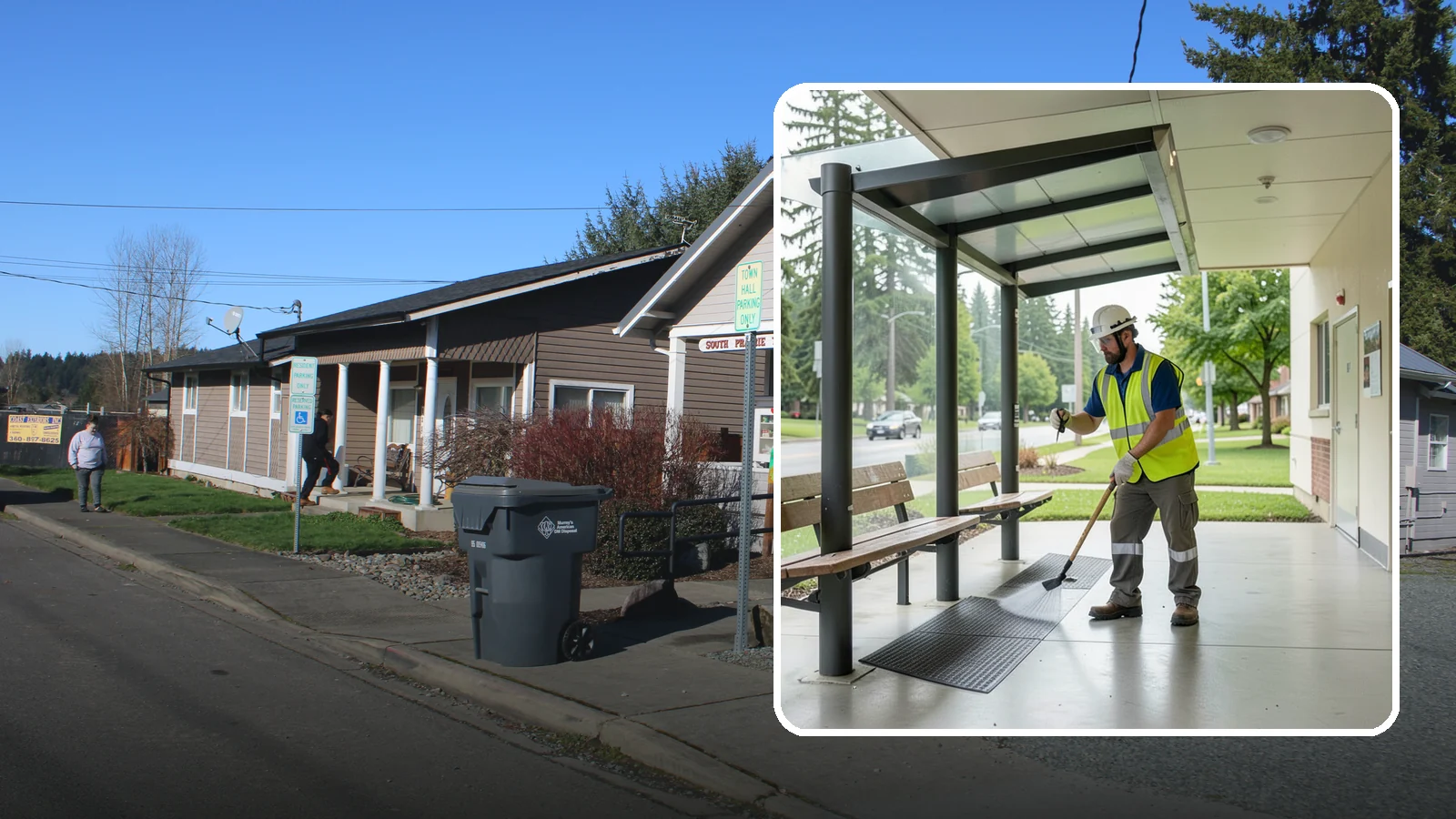 Bus Stop Cleaning in South Prairie, Pierce County, WA - Keep bus stops, benches, and boarding pads clean and sanitary for daily transit riders.