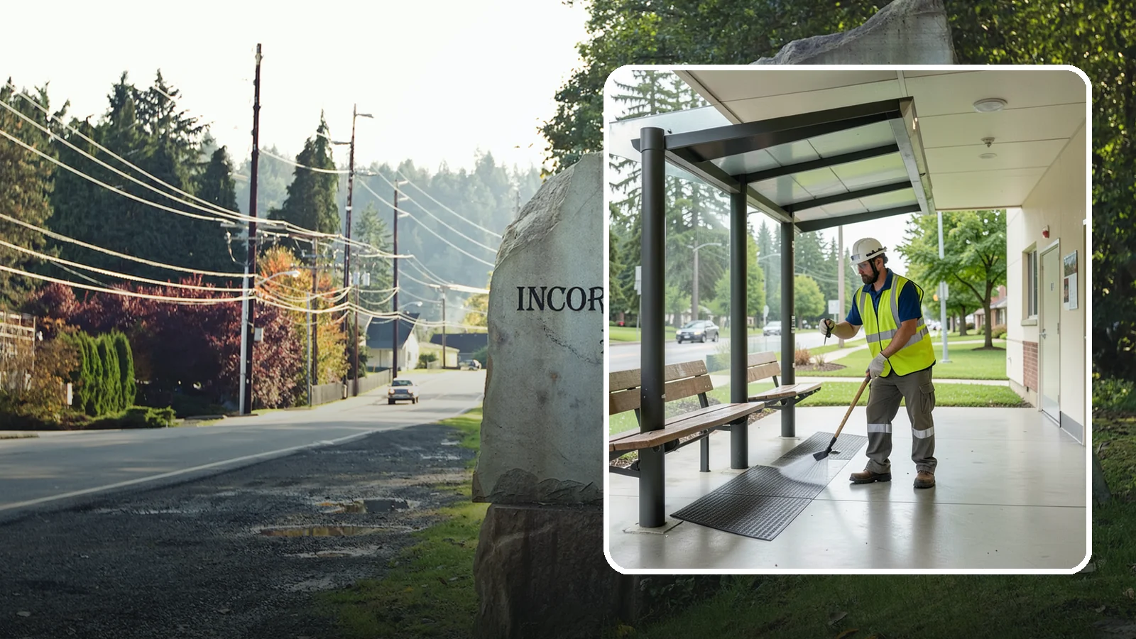 Bus Stop Cleaning in Wilkeson, Pierce County, WA - Keep bus stops, benches, and boarding pads clean and sanitary for daily transit riders.
