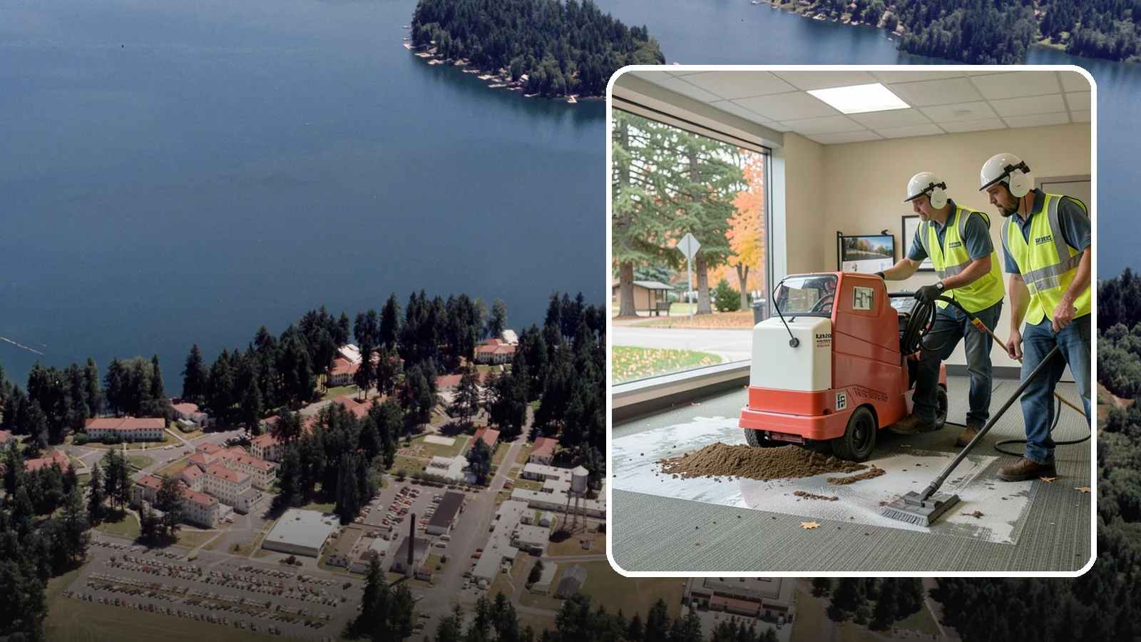 Carpet Cleaning in Lakewood, Pierce County, WA - Commercial hot-water extraction lifts embedded soil and Pacific Northwest moisture from carpeted public spaces.