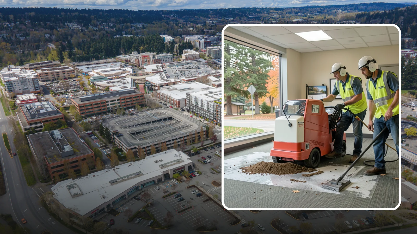 Carpet Cleaning in Redmond, King County, WA - Commercial hot-water extraction lifts embedded soil and Pacific Northwest moisture from carpeted public spaces.