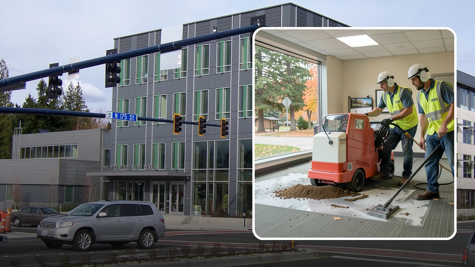 Carpet Cleaning in Shoreline, King County, WA - Commercial hot-water extraction lifts embedded soil and Pacific Northwest moisture from carpeted public spaces.