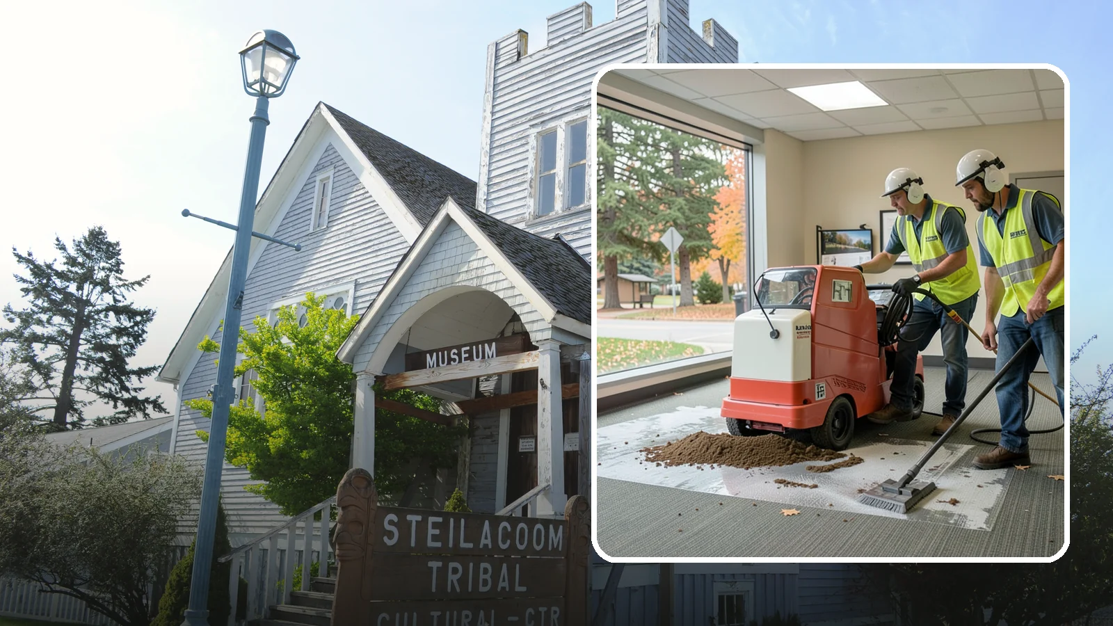 Carpet Cleaning in Steilacoom, Pierce County, WA - Commercial hot-water extraction lifts embedded soil and Pacific Northwest moisture from carpeted public spaces.