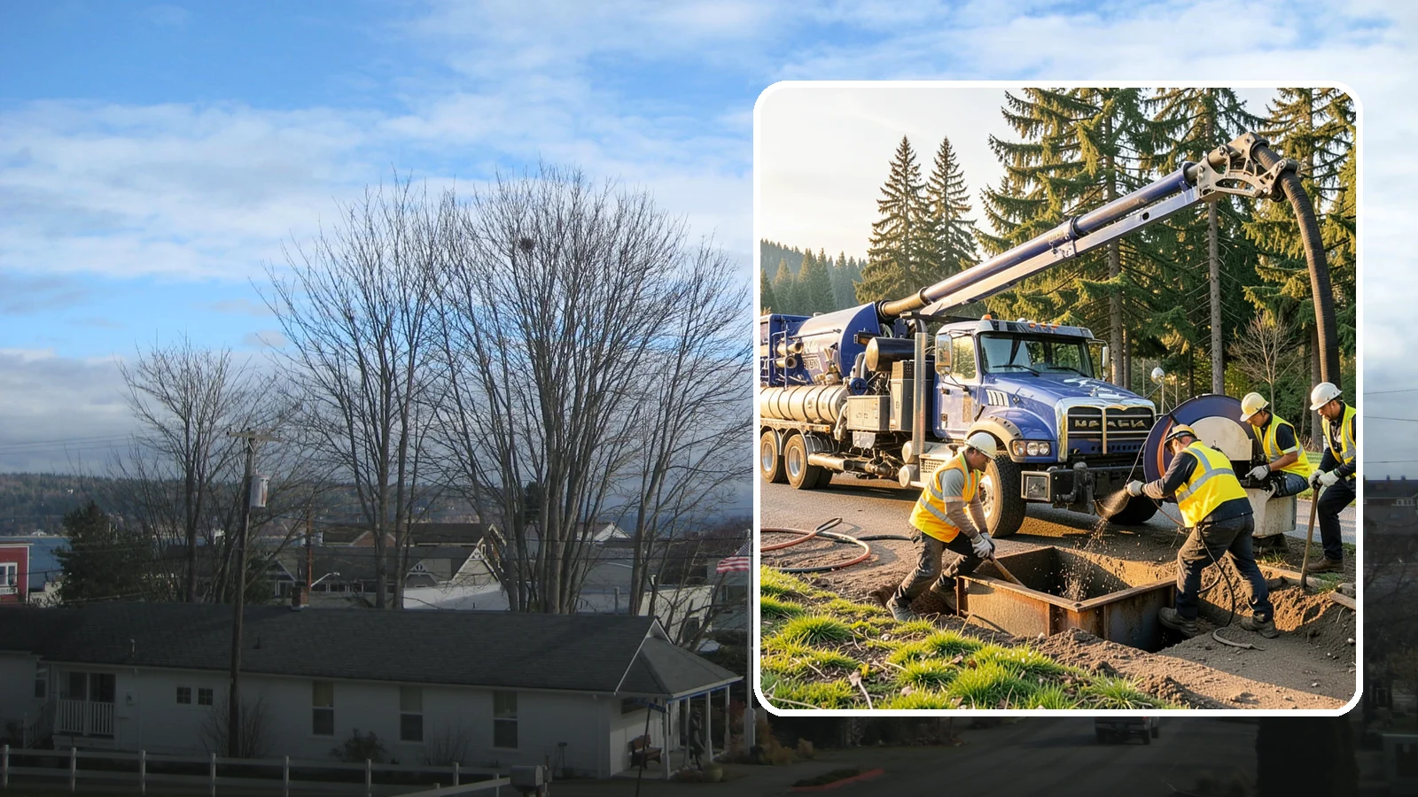 Catch Basin Cleaning in Langley, Island County, WA - Catch basin cleaning and sump cleanout that restores storm system capacity and meets NPDES maintenance standards.