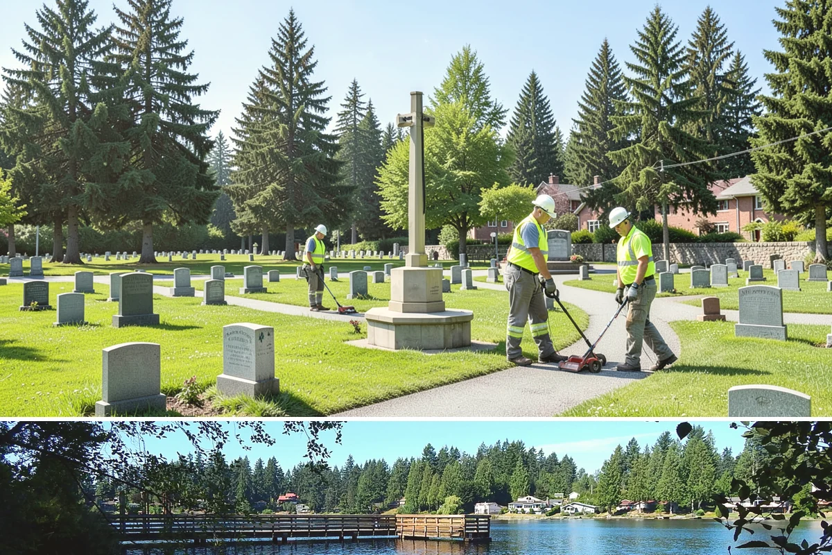 Cemetery Grounds Maintenance in Federal Way, King County, WA - Grounds receive their most meticulous preparation ahead of Memorial Day, when visitation is highest.