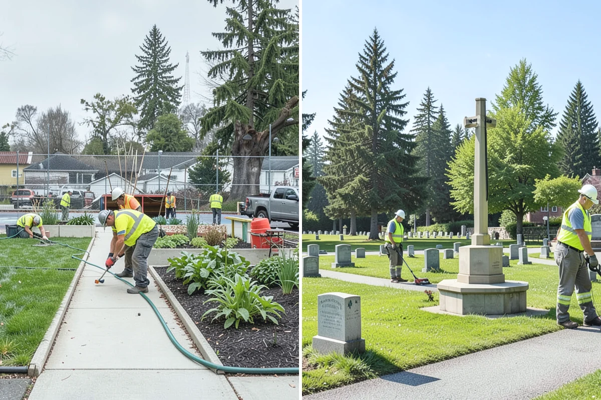 Cemetery Turf Maintenance in Coupeville, Island County, WA - Map marker types and turf zones across the grounds