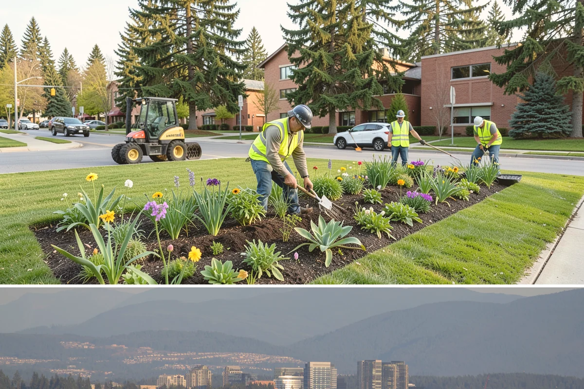 City Facilities Maintenance in Medina, King County, WA - Detailed planting and display work concentrates in spring and early summer ahead of peak civic-event season.