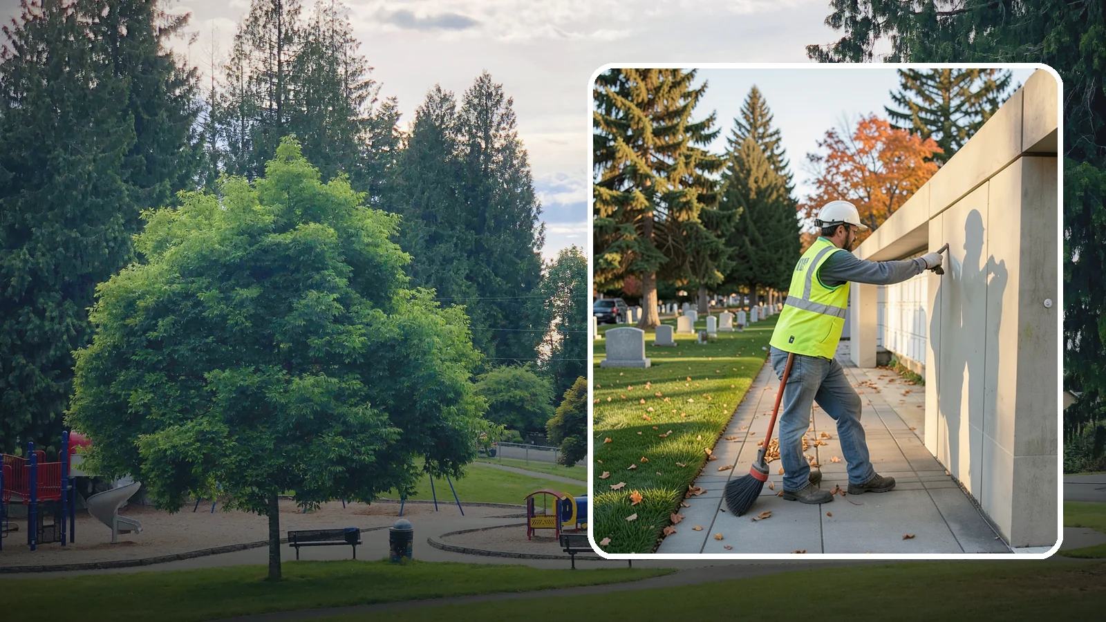 Columbarium Cleaning in Bonney Lake, Pierce County, WA - Careful cleaning and upkeep of columbaria and niche walls at Western Washington cemeteries and memorial parks.