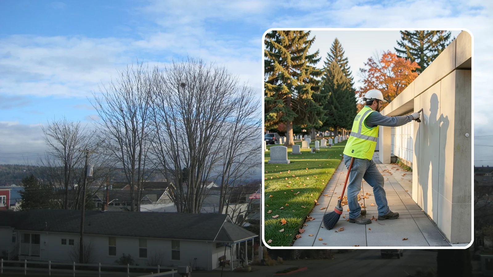 Columbarium Cleaning in Langley, Island County, WA - Careful cleaning and upkeep of columbaria and niche walls at Western Washington cemeteries and memorial parks.