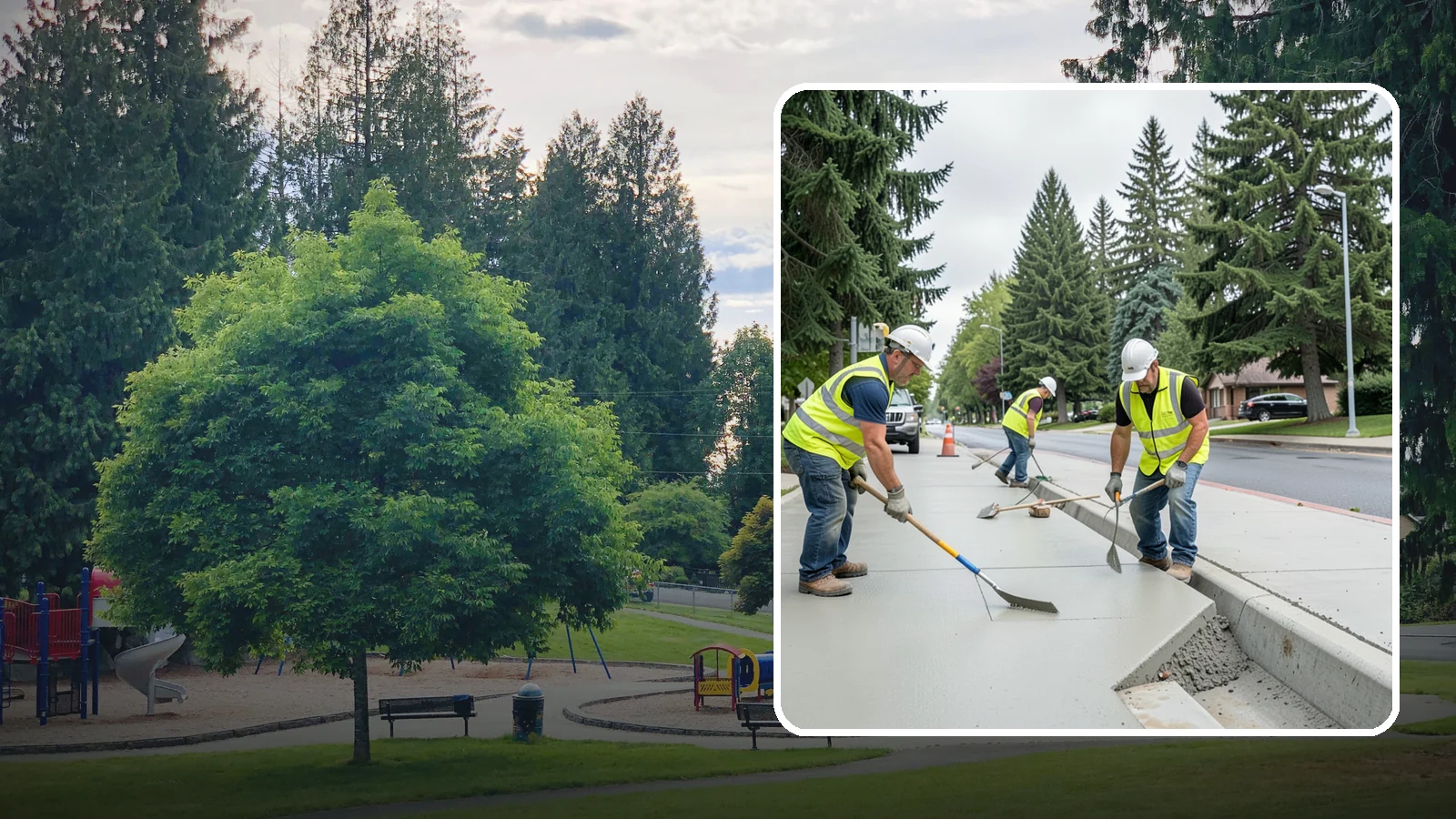 Concrete Flatwork in Bonney Lake, Pierce County, WA - Poured concrete flatwork for sidewalks, walkways, and public slabs across municipal facilities in Western Washington.
