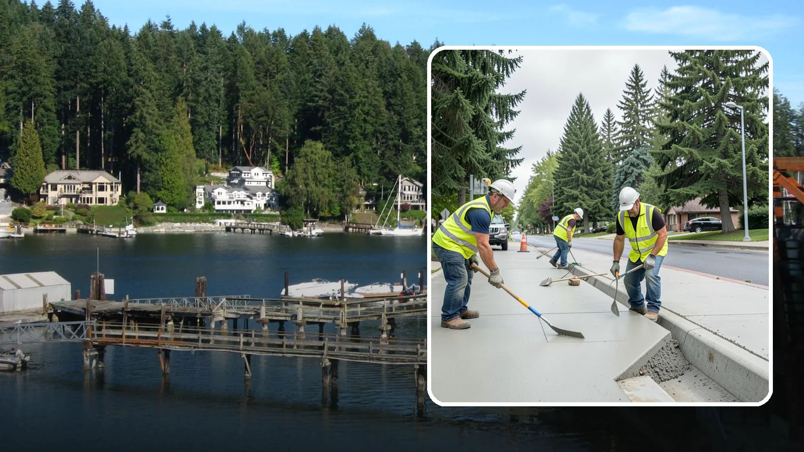 Concrete Flatwork in Gig Harbor, Pierce County, WA - Poured concrete flatwork for sidewalks, walkways, and public slabs across municipal facilities in Western Washington.