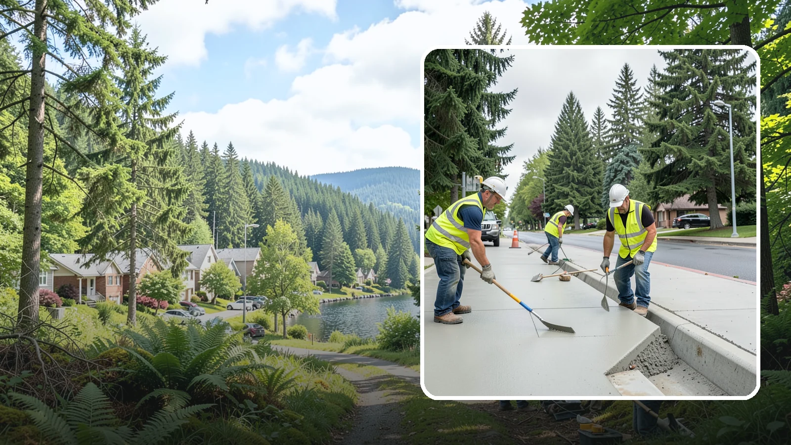 Concrete Flatwork in Lake Forest Park, King County, WA - Poured concrete flatwork for sidewalks, walkways, and public slabs across municipal facilities in Western Washington.