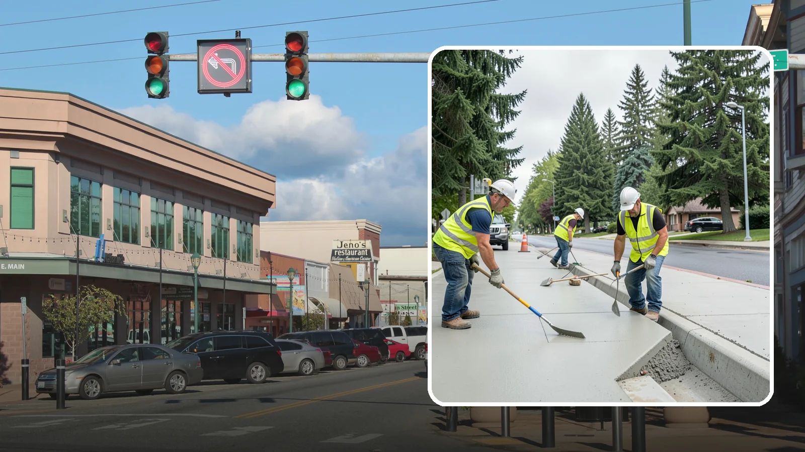 Concrete Flatwork in Monroe, Snohomish County, WA - Poured concrete flatwork for sidewalks, walkways, and public slabs across municipal facilities in Western Washington.