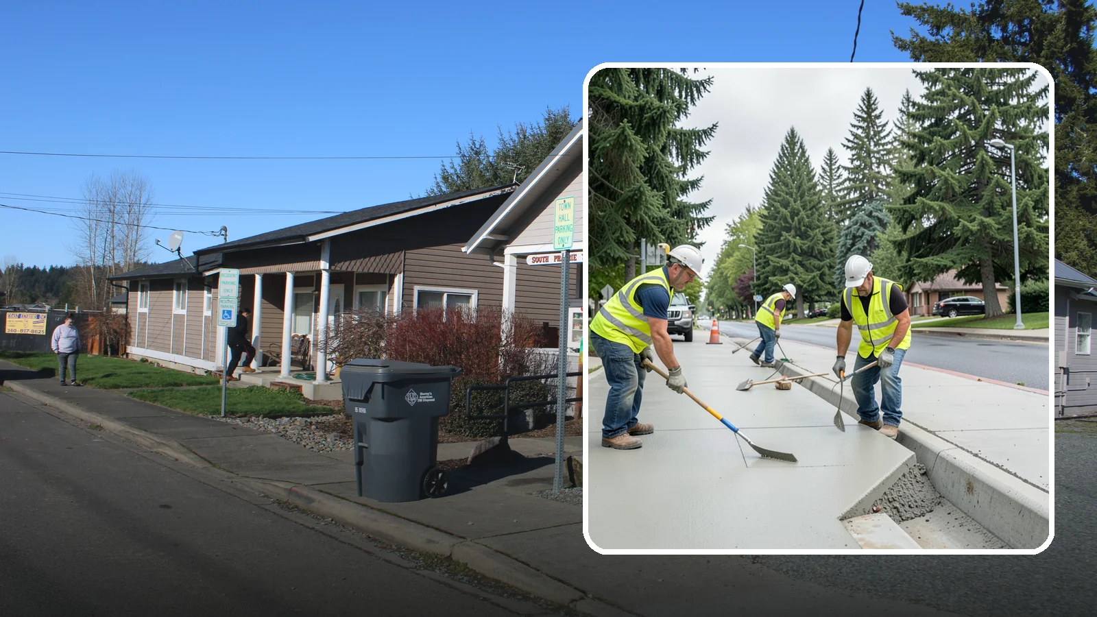 Concrete Flatwork in South Prairie, Pierce County, WA - Poured concrete flatwork for sidewalks, walkways, and public slabs across municipal facilities in Western Washington.