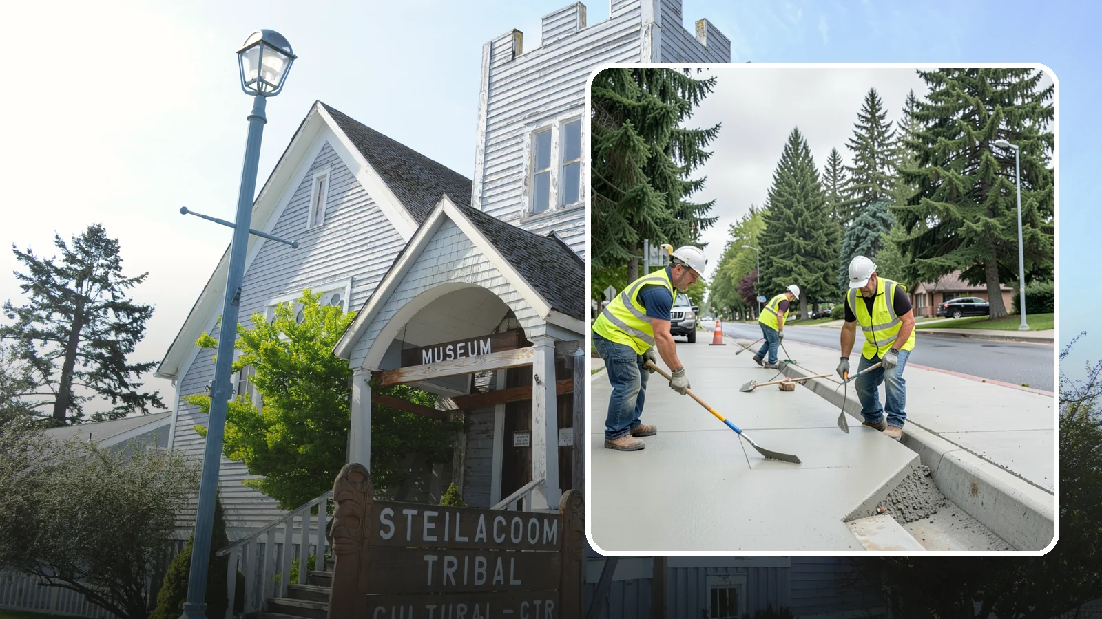 Concrete Flatwork in Steilacoom, Pierce County, WA - Poured concrete flatwork for sidewalks, walkways, and public slabs across municipal facilities in Western Washington.