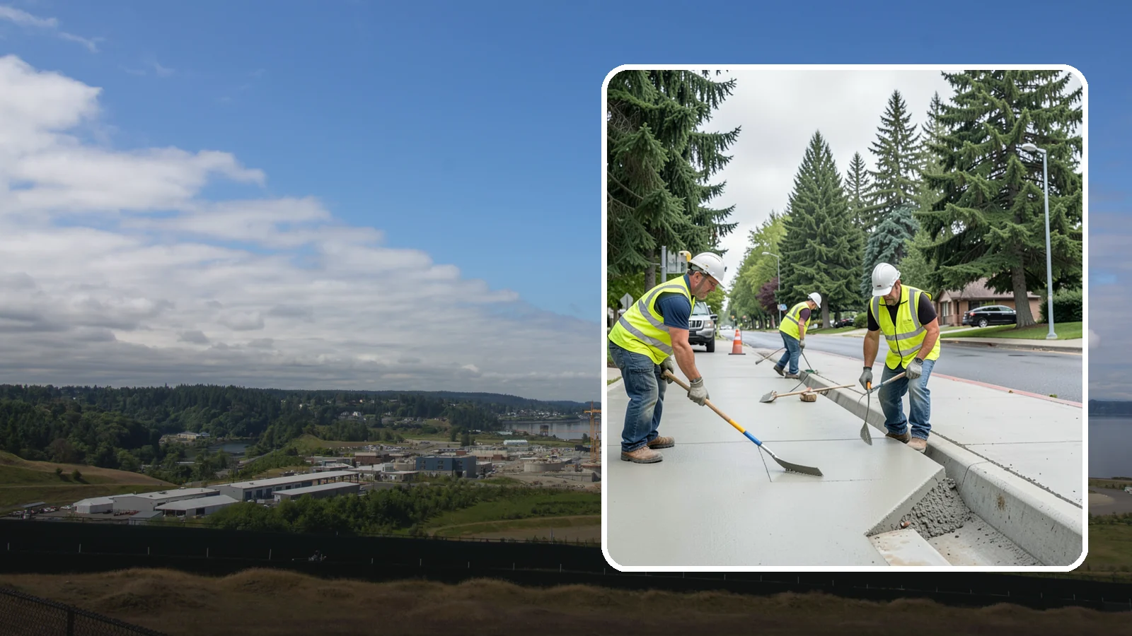 Concrete Flatwork in University Place, Pierce County, WA - Poured concrete flatwork for sidewalks, walkways, and public slabs across municipal facilities in Western Washington.