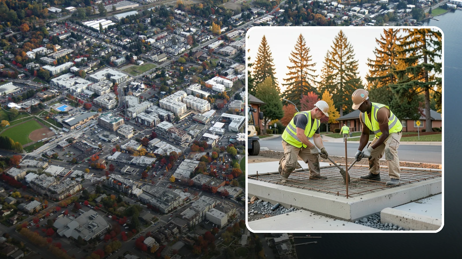 Concrete Pad Construction in Kirkland, King County, WA - Reinforced concrete pads for equipment, generators, transformers, and site amenities at public facilities.