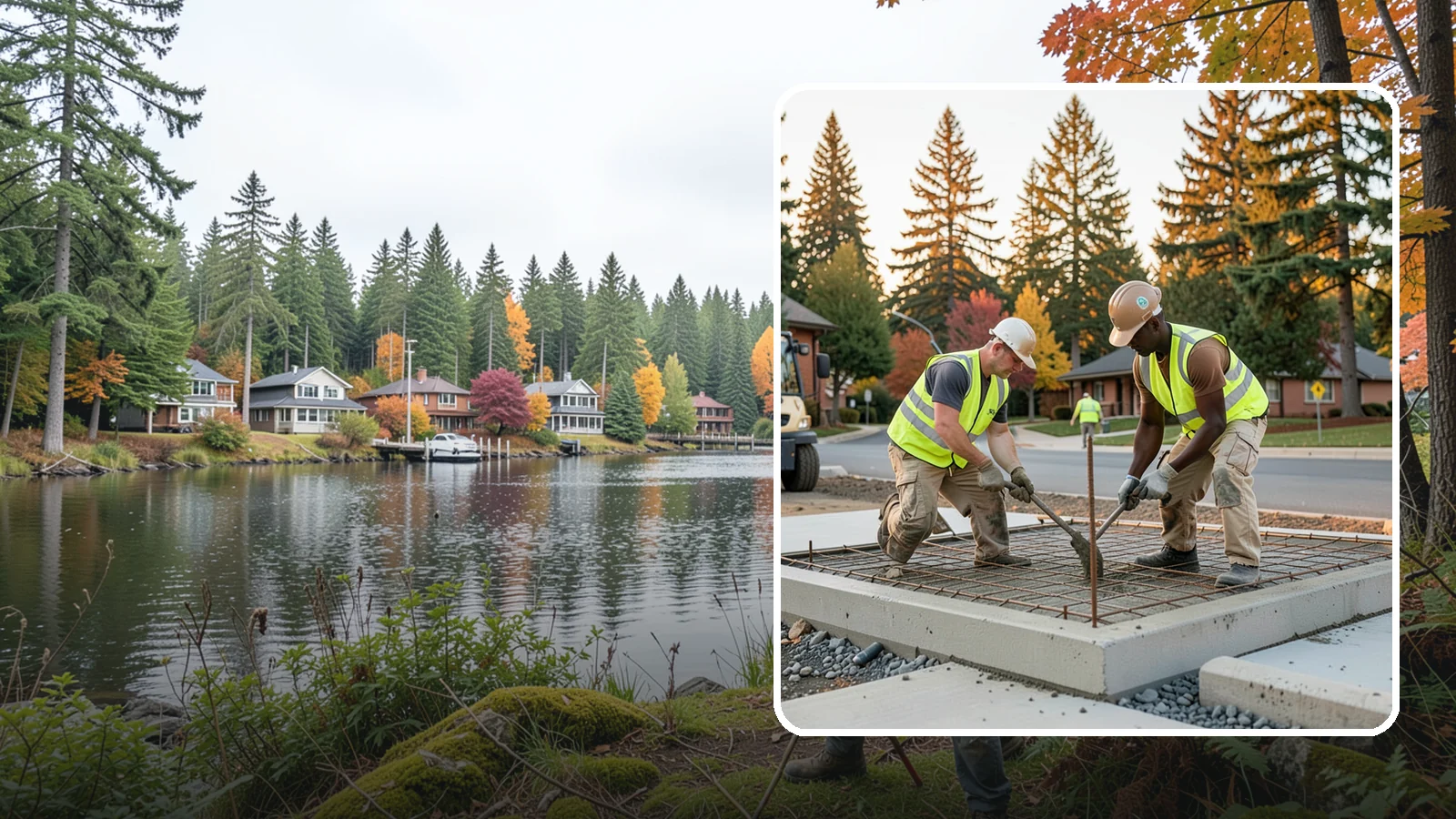 Concrete Pad Construction in La Conner, Skagit County, WA - Reinforced concrete pads for equipment, generators, transformers, and site amenities at public facilities.