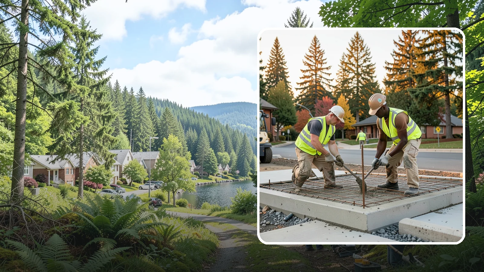 Concrete Pad Construction in Lake Forest Park, King County, WA - Reinforced concrete pads for equipment, generators, transformers, and site amenities at public facilities.