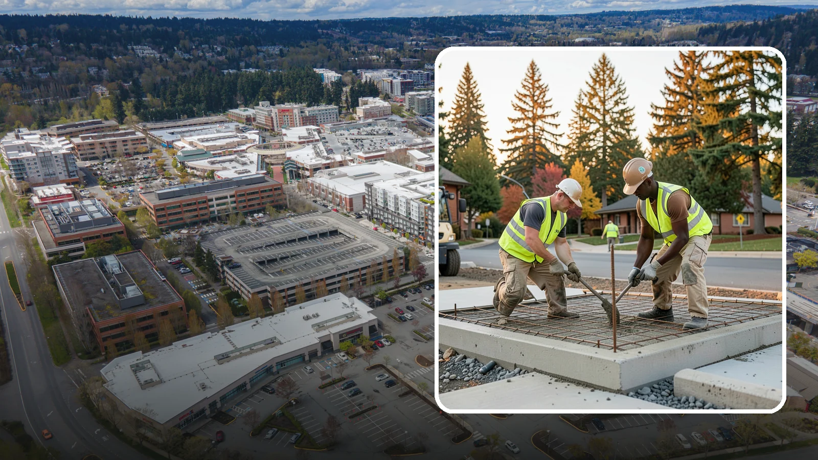 Concrete Pad Construction in Redmond, King County, WA - Reinforced concrete pads for equipment, generators, transformers, and site amenities at public facilities.